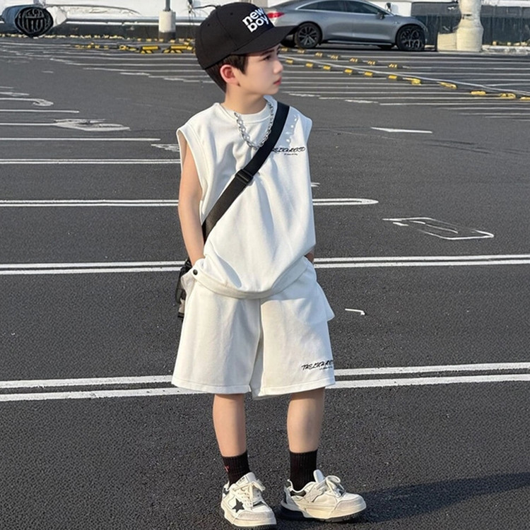 男童套装夏装2025新款男中大童夏装韩版T恤短裤无袖潮帅气两件套