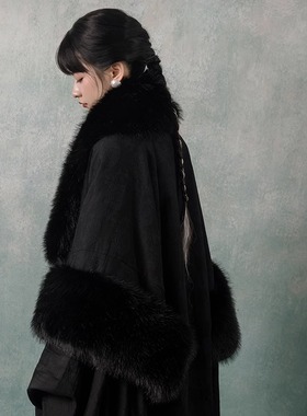 【上遥居 】紫藤·晚著 明原创黑色绣花立领对襟加绒长袄冬款汉服