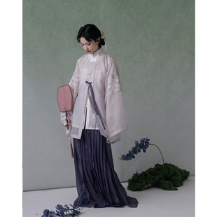 【上遥居】有松·雪 明原创汉服女粉色白色绣花圆领对襟衫披袄