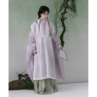 【上遥居】乌鸢子明原创汉服定织暗纹纱交领长衫宽肩比甲绣花百迭