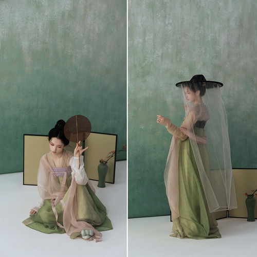 轻复原唐背子齐胸长裙汉服上遥居