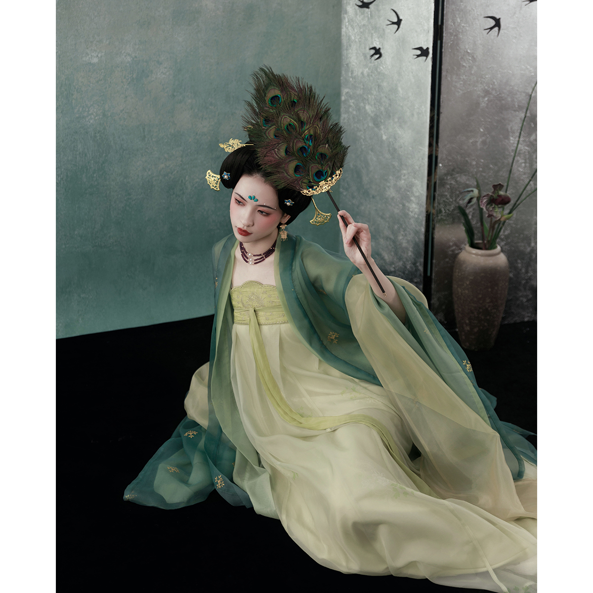 上遥居唐手工印金大袖渐变齐胸裙