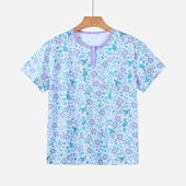短袖 薄款 奶奶家居服睡衣 女士中老年人夏季 妈妈汗布印花半开襟短袖