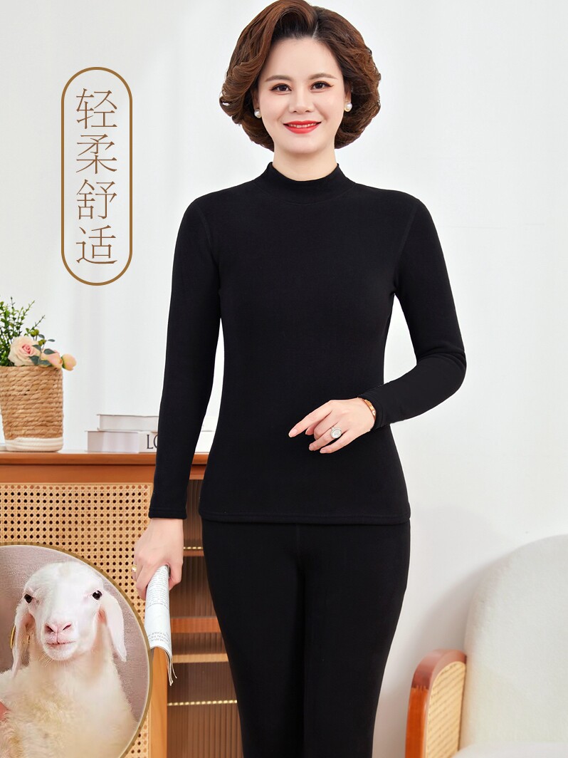 중노인 여성을 위한 보온 속옷에 벨벳과 두꺼운 양복 어머니의 가을 옷 가을 바지 바닥면 스웨터 겨울
