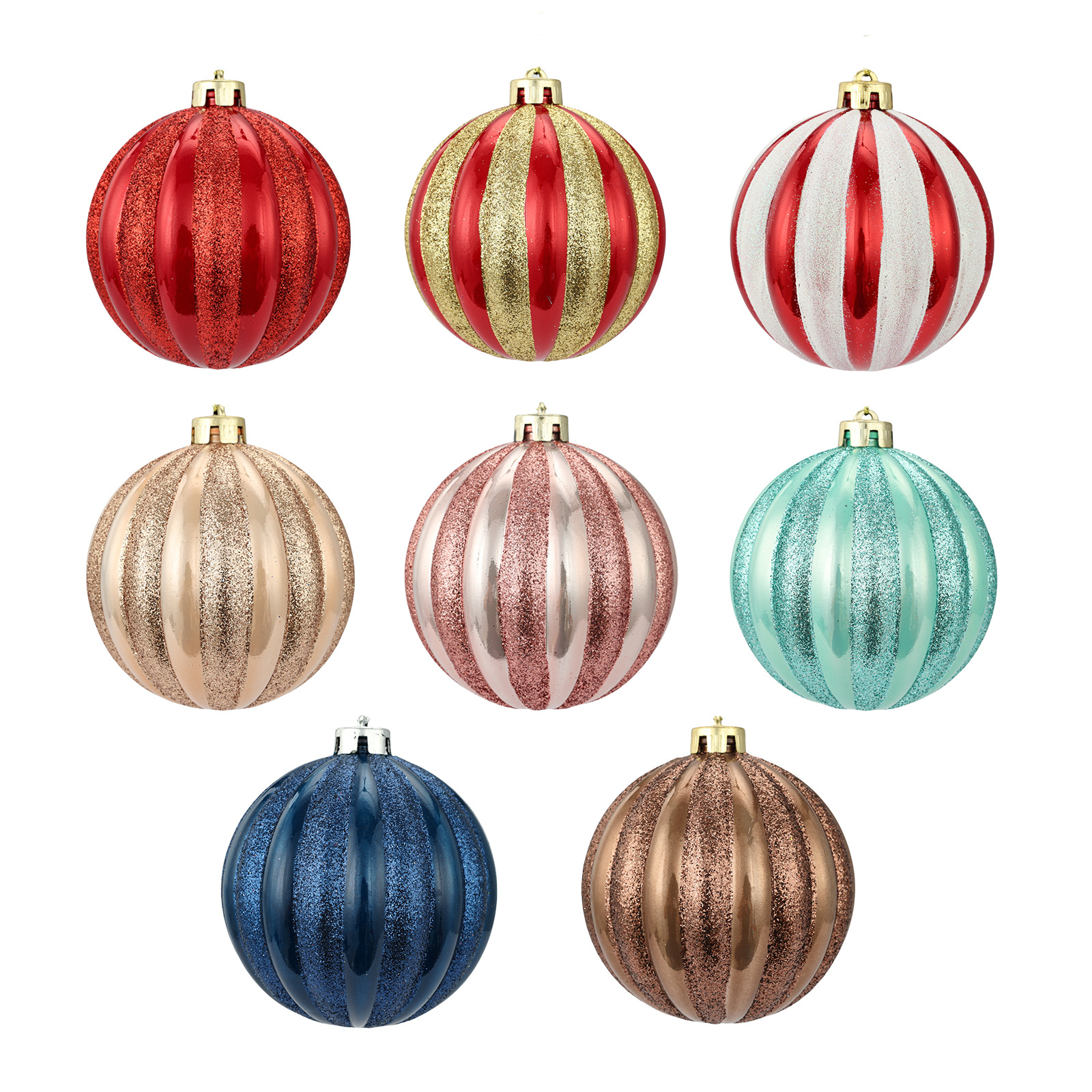 跨境龙虎12cm3个装珠光南瓜彩绘圣诞球圣诞树装饰吊顶挂件筒装球