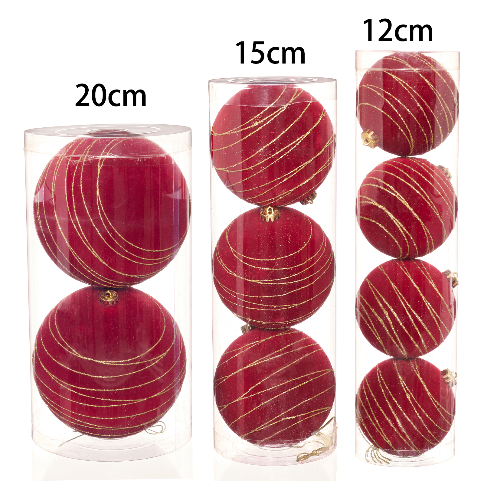 2025跨境20CM15CM12CM圈圈彩绘植绒圣诞球圣诞树装饰挂球橱窗摆件