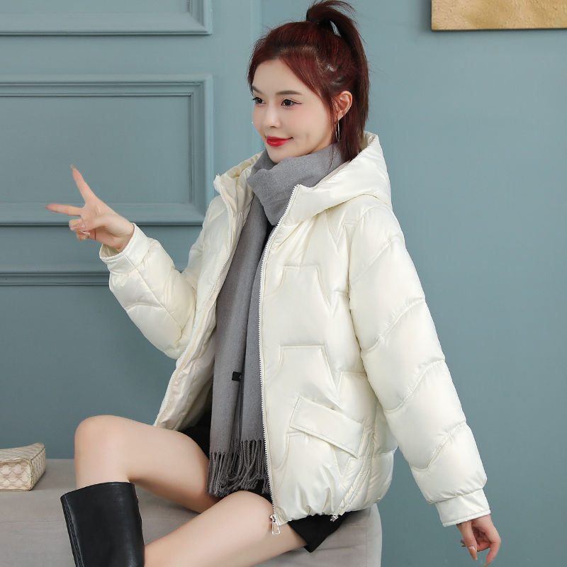 小个子羽绒棉服女冬新款亮面免洗棉衣女短款韩版宽松连帽加厚外套