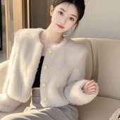 加厚水貂毛外套女秋冬季 毛茸茸上衣 新款 小香风气质减龄小个子短款