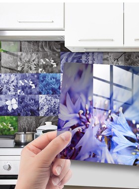 紫灰色花朵仿瓷砖贴花砖楼梯踢脚线厨房柜子浴室墙面装饰画墙贴纸