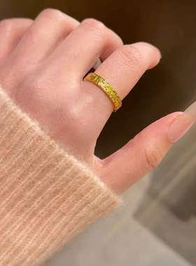 古法沙金爆闪碎冰冰窄版戒指女闭口高级气质轻奢食指金店同款宽版