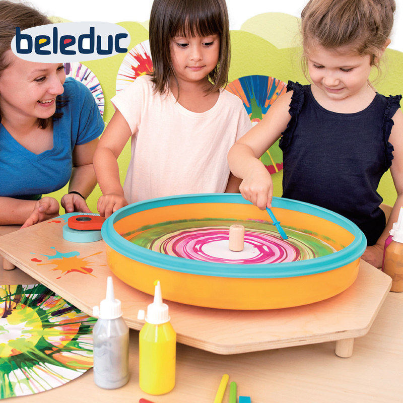爆款beleduc色彩魔法盘创意绘画旋转盘幼儿园大号美术绘画玩具木