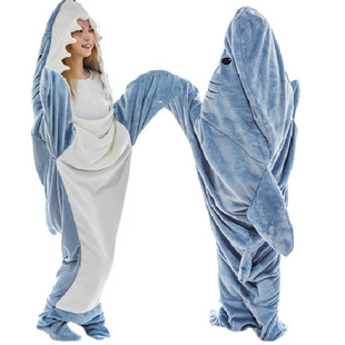 冬季法兰绒鲨鱼家居服 连体鲨鱼睡袋 卡通沙雕鲨鱼睡袋跨境表演服