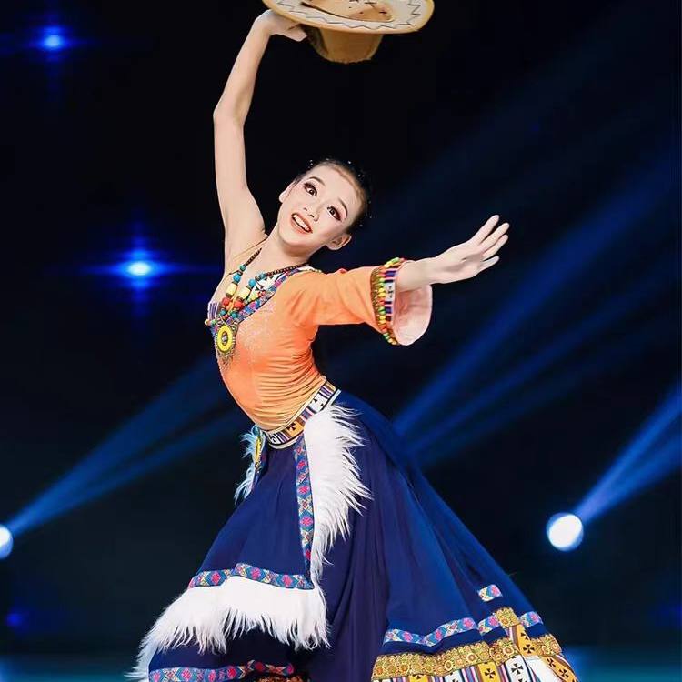 儿童藏族次仁拉索舞蹈演出服装女民族风半身裙藏族艺考独舞大摆裙