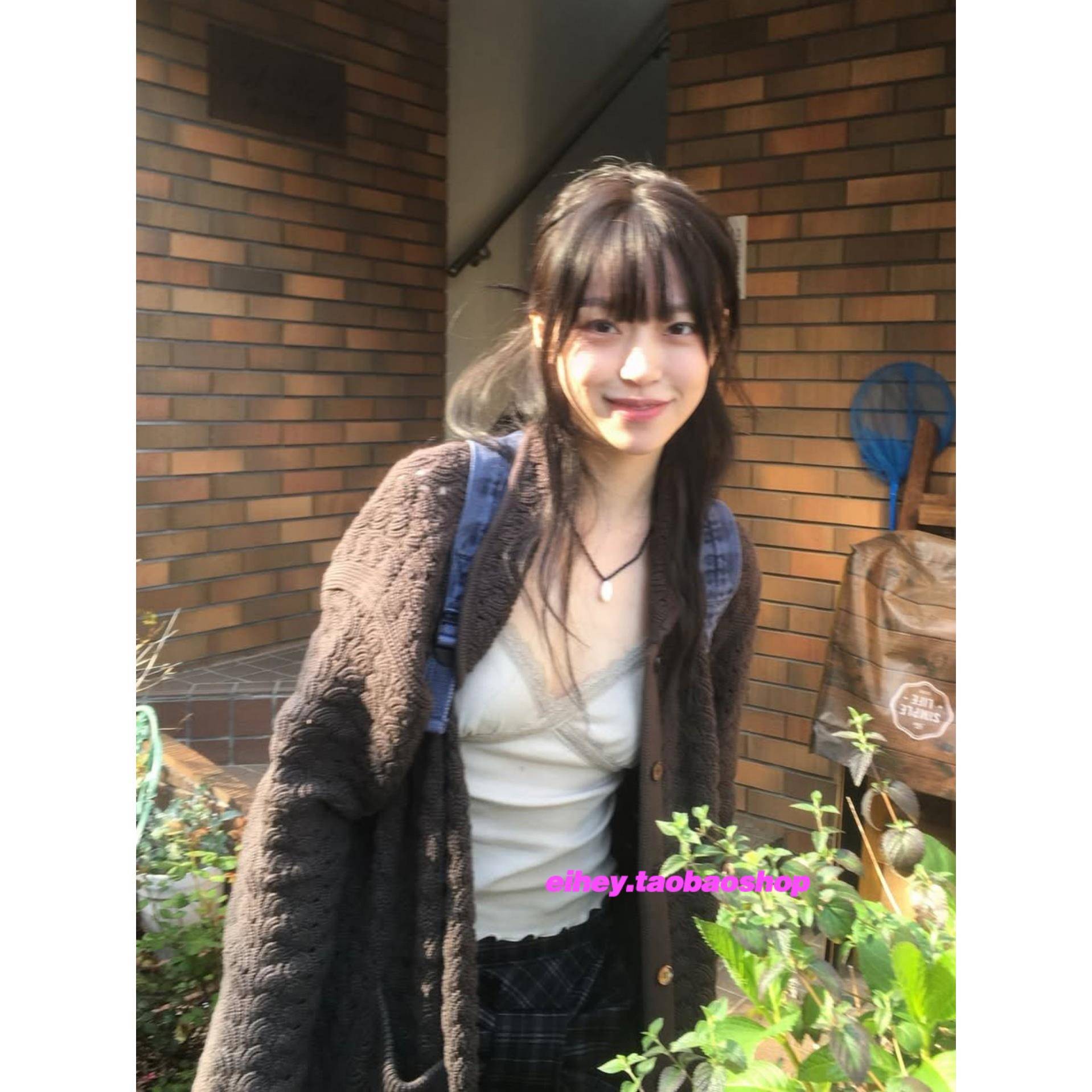 eihey诶嘿秋季覆古日系少女提花镂空娃娃领宽松长袖针织开衫外套