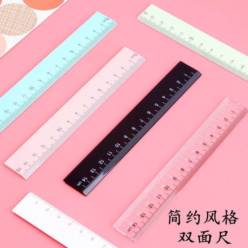 Narita/成田良品文具双面直尺子透明白色15CM学生定规直尺携带方便