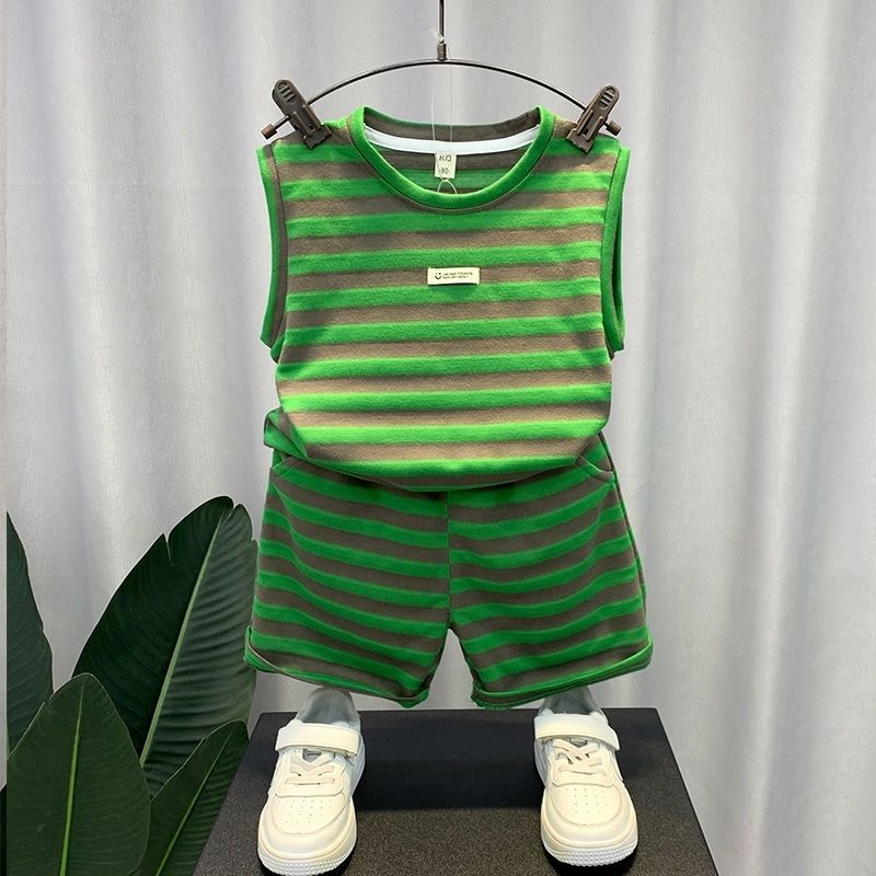男童夏装套装2022新款男宝宝夏季衣服潮儿童痞帅时髦无袖背心套装