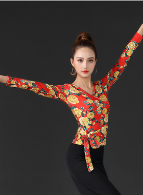 拉丁舞新款上衣舞蹈服成人女中长袖国标摩登交谊舞伦巴恰恰表演服