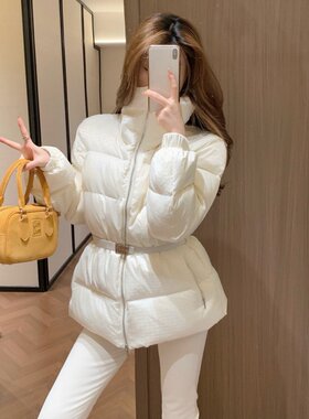 浅色立领收腰显瘦百搭羽绒服女冬季新款加厚保暖韩版短款外套