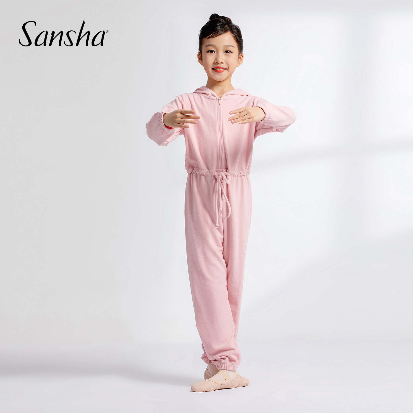 Sansha 三沙舞蹈保暖服儿童女 双面绒连体服芭蕾舞练功服长袖长裤
