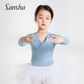 保暖上衣秋冬 螺纹针织外套芭蕾舞长袖 Sansha 三沙儿童舞蹈毛衣