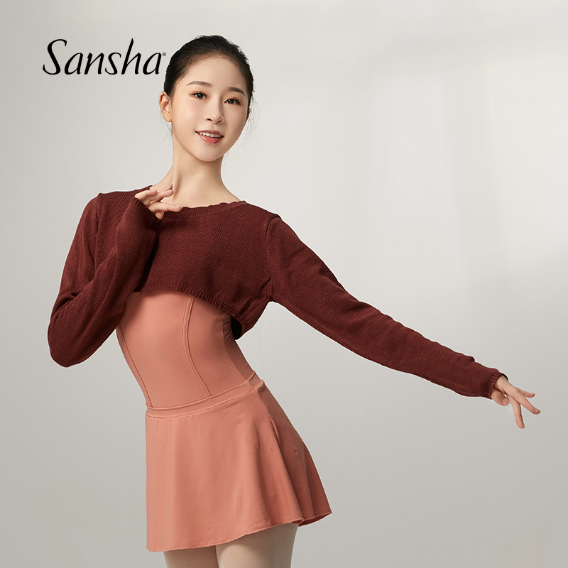 sansha法国热身针织短款外套护肩