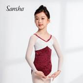 钻石绒芭蕾舞连体服网纱七分袖 Sansha 三沙儿童舞蹈服女 练功服