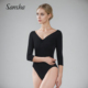 形体服女 Sansha 三沙舞蹈练功服七分袖 大V领芭蕾舞连体服中国舞