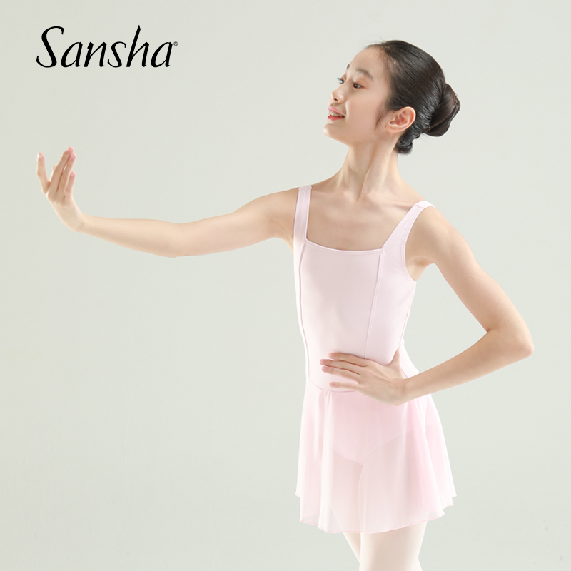 sansha 三沙儿童芭蕾舞服 少女背心连体裙舞蹈练功服粉色舞蹈裙