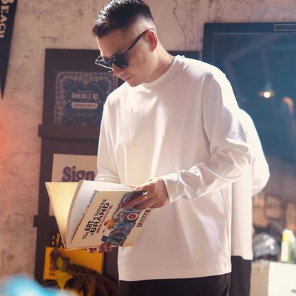 原创自制秋冬CityBoy风丝光长绒丝光棉密针双面布基础款长袖T恤男