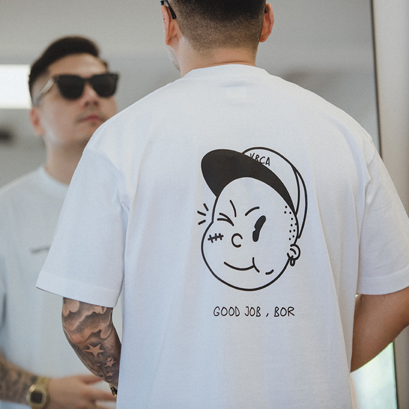 原创265g高密三本针落肩短袖