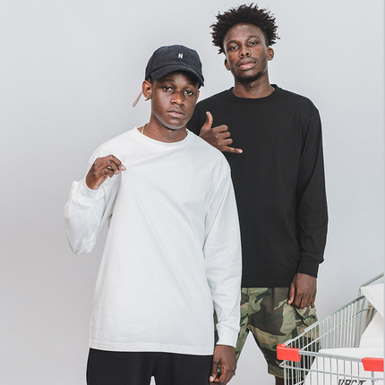 230g重磅秋季纯棉t恤男长袖纯色内搭体恤宽松上衣白色打底衫圆领T