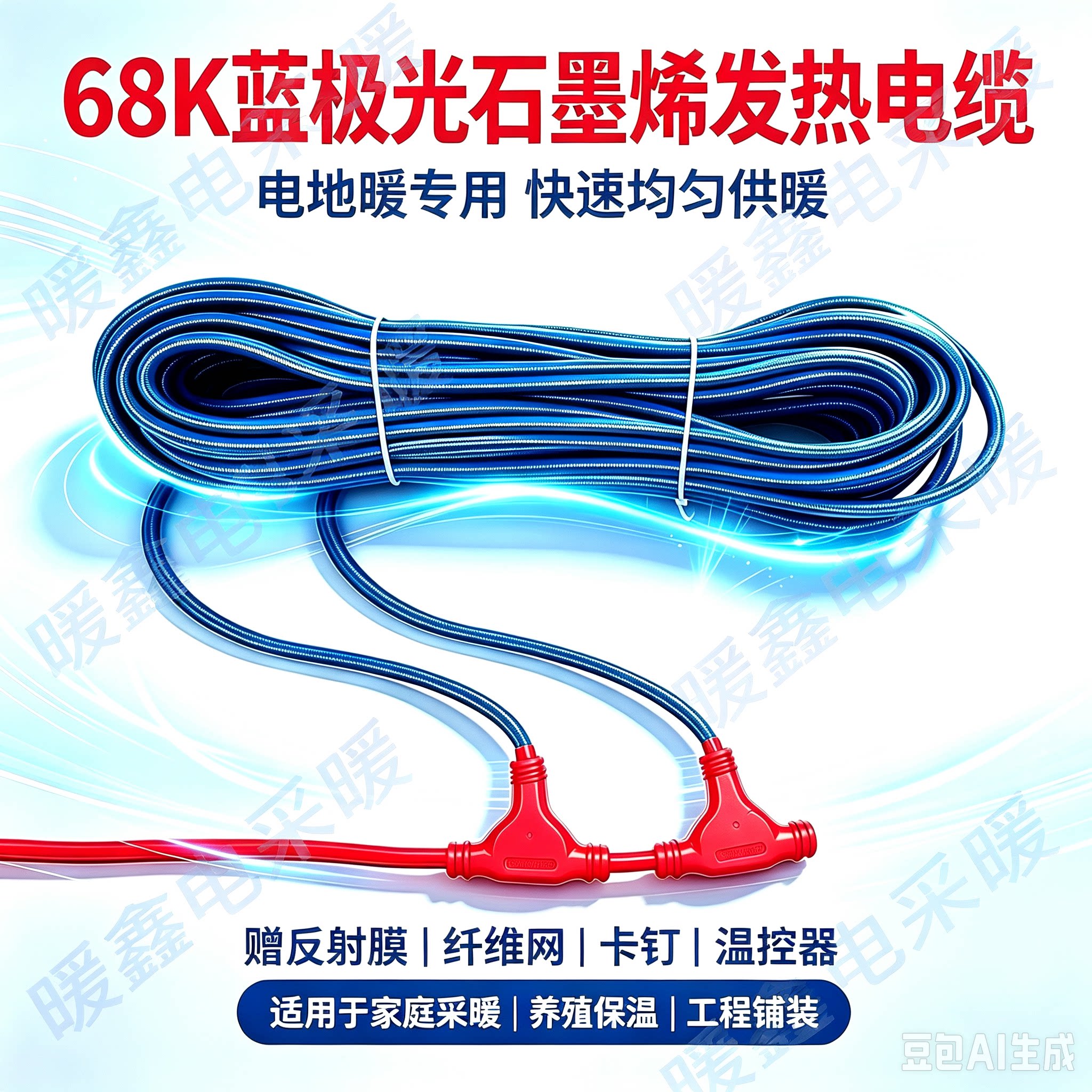 电地暖石墨烯发热电缆家用新款68k蓝极光铠甲地热线节能采暖设备图片