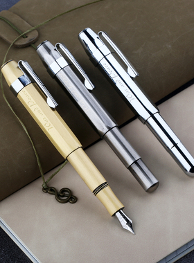 阿尔法复古黄铜枪灰色短钢笔特细小美工成人学生练字旅行手账笔