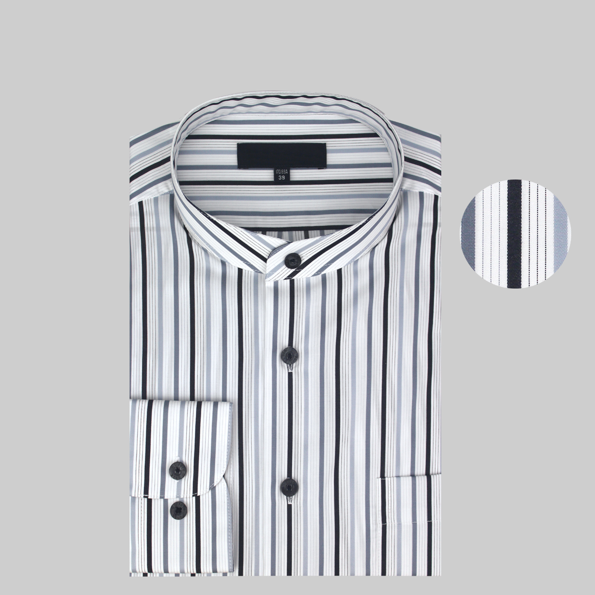 秋款高支纯棉立领衬衫条纹长袖