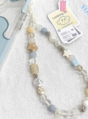 蓝色方块手机链diy珠串链条手腕挂链高级感挂饰短款挂绳ins风挂件