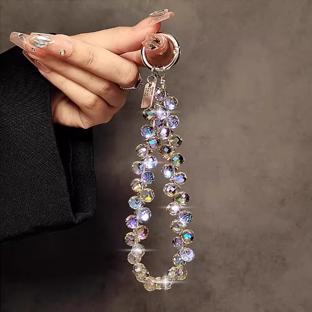 时尚奢华高级感透明珠子手提链手腕短挂绳钥匙扣手机壳水晶挂饰女