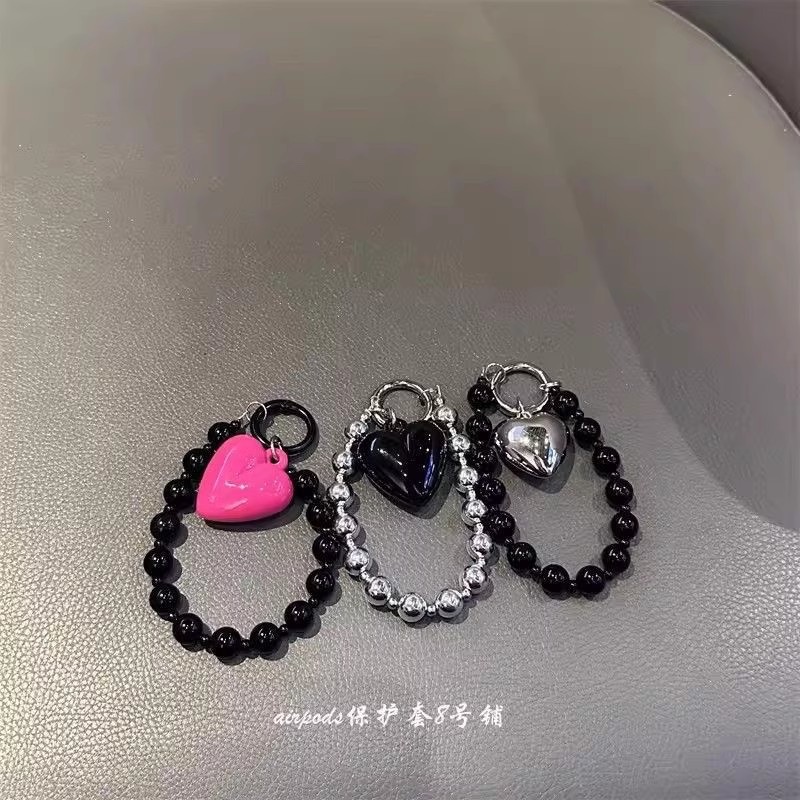 YANG'S 韩国东大门 多用途爱心串珠钥匙圈包包小挂件钥匙扣银色