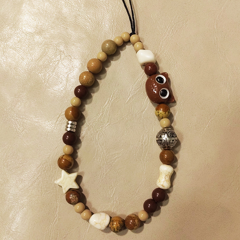 复古棕可爱陶瓷猫咪手工diy串珠手机链条小猫ccd相机挂绳闺蜜挂件