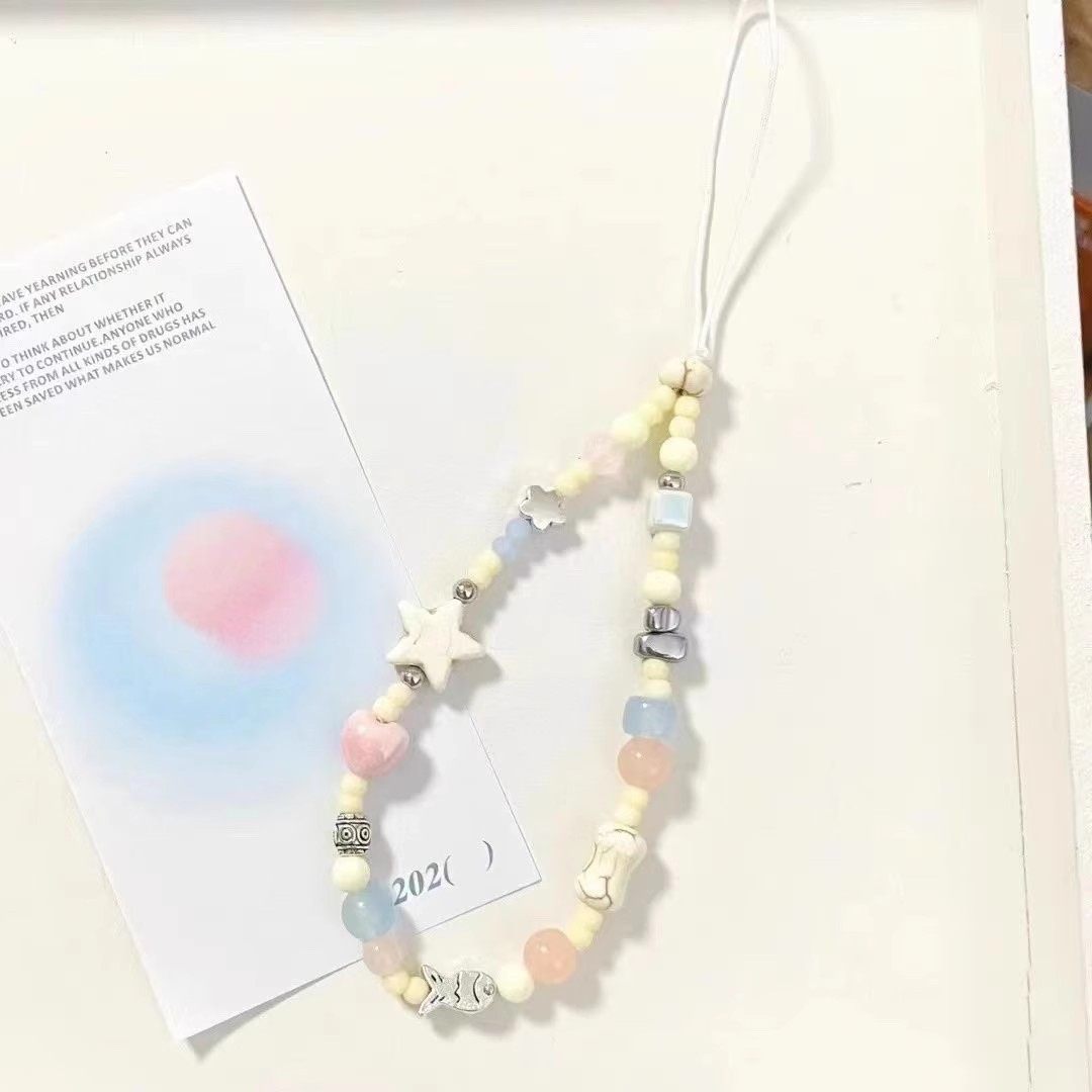 小红书同款设计夏日清新奶蓝色奶油串珠手机壳ccd相机挂绳配饰diy