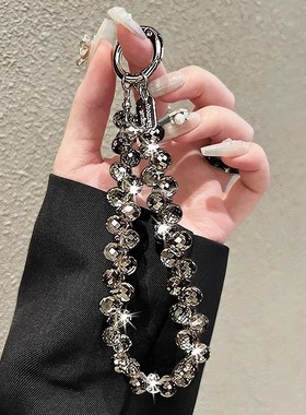 奢华高级感水晶手提链条手腕短挂绳带夹片手机壳钥匙扣包包挂件潮