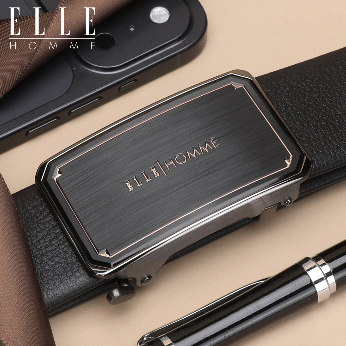 ELLEHOMME男式真皮腰带