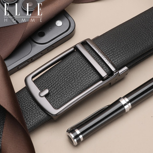 ELLE HOMME真皮自动扣腰带男士商务轻奢黑色皮带年轻人裤带礼物男