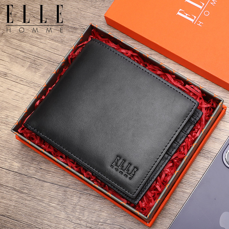 ELLE HOMME新款真皮钱包男士横款薄款钱夹简约时尚多卡位品牌票夹