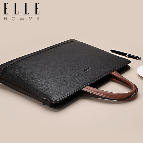 elle横款头层牛皮商务公文包
