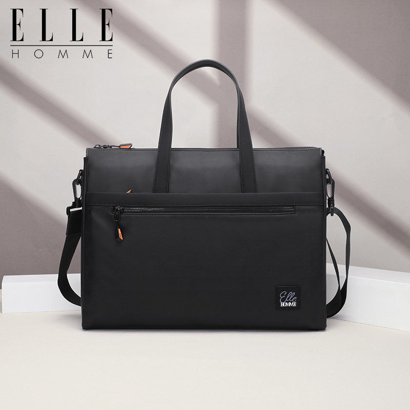 ELLE HOMME新款手提包男商务休闲单肩斜挎包横款公文包品牌公务包