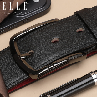 ELLE HOMME新款真皮男腰带本命年针扣皮带男士礼物正装裤腰带红色