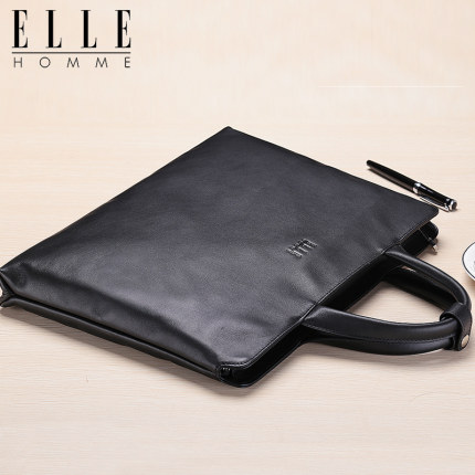 ELLE HOMME真皮男包手提包男款横款商务公文包高级感牛皮商务挎包