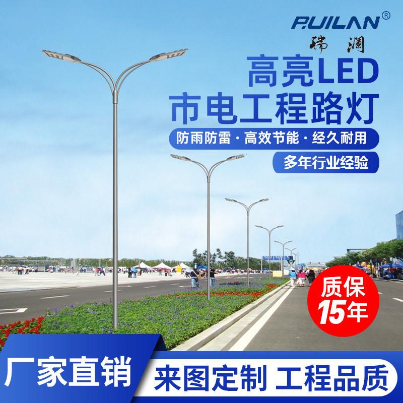 LED路灯 市政道路单双臂市电路灯6米8米10米户外照明灯30W60W100W