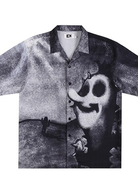 EK/EVILKNIGHT 春夏满版沙漠恶搞涂鸦人像古巴领翻领短袖衬衫