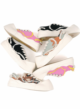 EK/EVILKNIGHT bbg三色甜心怪诞大头硫化帆布猫须毛边休闲情侣鞋